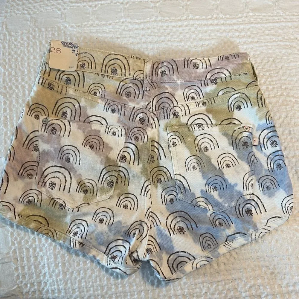 THE ART OF ANTHROPOLOGIE HANNAH LEATHERS rainbow drawn denim shorts size 26 NWT - Picture 3 of 3